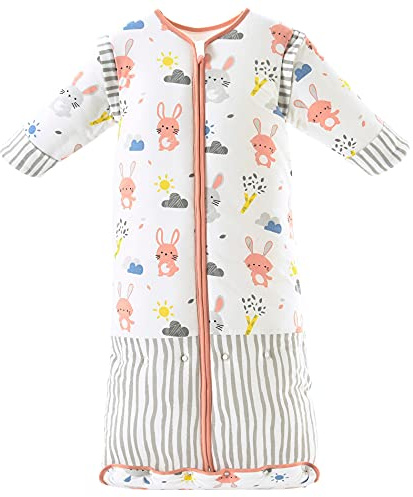 Chilsuessy Saco de Dormir para Niños de Invierno 3,5 Tog, Con Mangas Extraíbles, 1-10 Años, Conejito Rosa, M (70-100 cm)