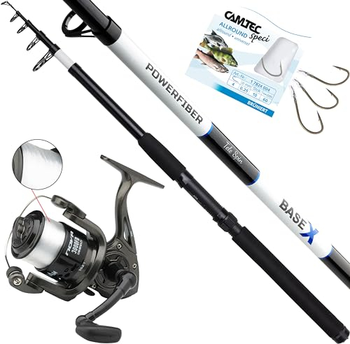 Fischzeux Angelset komplett BaseX - Tele Angelset Allround Hecht Zander mit Rute Rolle (2,70 m)