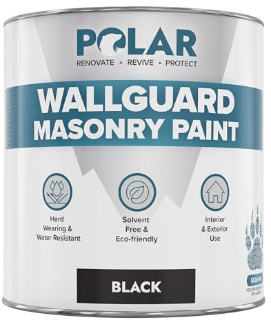 Polar Wallguard Black Masonry Paint Exterior - 1 Litre | Waterproof Coating for Brick, Concrete, Stone, Pebbledash, and Ironwork | High Durability and Superior Protection for Exterior Walls