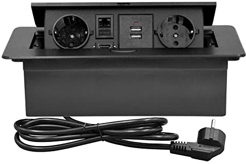 CHENGPI Presa a Scomparsa da Incasso,Multipresa a Scomparsa con 2 Standard Norma Europea,2 USB,Interfaccia di rete HDMI TD,Salvaspazio Per Ufficio e Piano Di Lavoro,Cavo 1,8M