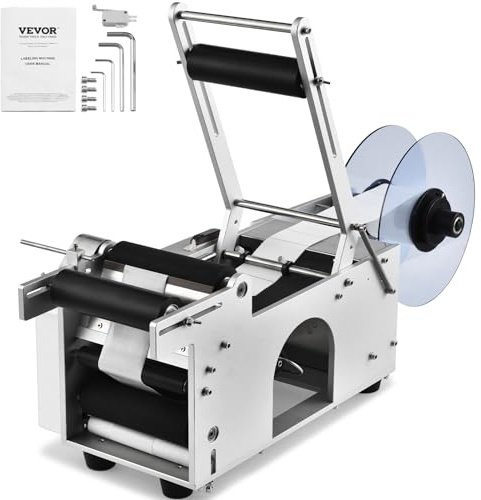 VEVOR Etichettatrice Semiautomatica per Bottiglia Rotonda, 20-50Pezzi/min, Applicatore di Etichette, Etichettatrice Regolabile Adatta per Bottiglie Larghezza Etichetta tra 13-150mm Lunghezza 25-300mm