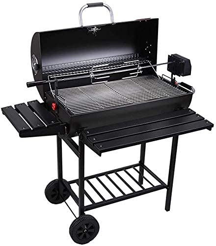 TEmkin Barbecue-Grill, großer Holzkohlegrill, Grillwagen, Hinterhof-Garten-Räuchergrill mit Ablage, Beistelltisch, Räder, integriertes Thermometer