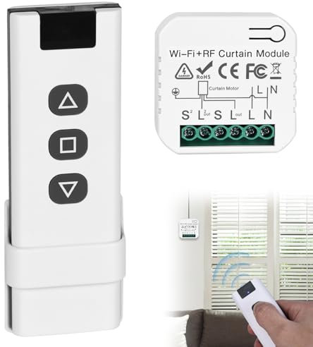 Funk Rolladensteuerung Nachrüstset, Smart Rolladen Modul für Rolladen, Jalousien, Markisen, Relais Modul Funk Schalter, bestehend aus RF Fernbedienung+Empfänger Modul+Sprachsteuerung (Schlüssel, weiß)