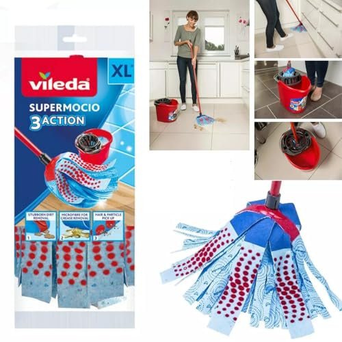 SuperMocio 3Action XL Mop Replacement Head Microfibre SuperMocio 3 Action Mop Head Replacements Fits All SuperMocio Mops Blue 1 Pack