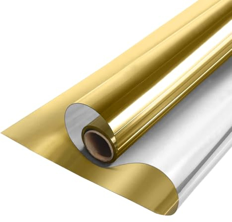 MOCNT Película de Ventana Película de Espejo Unidireccional Vinilos Espejo para Ventanas Adhesiva Película Solar Protección Privacidad Lámina de Espejo Oro 60cmX300cm