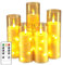 LED Flameless Candles, Battery Operated Flickering Candles, Moving Flame Electric Candle Sets Glass Effect with Remote Control, Timer, Embedded String Lights, Realistic LED Fake Candle, 5pcs (Gold)