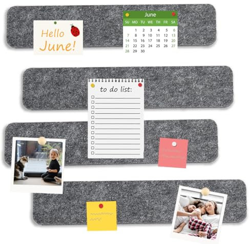 Okydoky Filz Pinnwand Selbstklebend, 6x30 cm, 4 Stück Pinnwand Bar Streifen Korkplatte, Korkbrett, Filz-Pinnwände für Home Office Klassenzimmer Wanddekoration(DU GY-0630, 4pc).DE