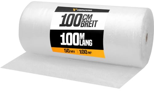 verpacking film à bulles 100 cm x 100 m - 50 my [taille et quantité au choix] 1 rouleau film à bulles matériau rembourrage remplissage emballage pour expédition et déménagement Bubble Wrap 2 couches