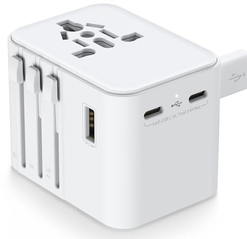 2025 Neueste Reiseadapter Weltweit, Universal Reisestecker mit 2USB A und 2 USB C,Internationaler Stecker Traval Adapter für Deutschland USA England Australien Japan,Travel Essentials