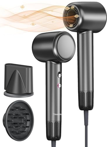 TRANXPHIT Seche-cheveux Ionique à Haute Vitesse: Sèche-cheveux 160 000 RPM avec Diffuseur Boucle Professionnel, 500 Millions D'Ions Négatifs Moteur Sans Balais Silencieux, Voyage Domestique Salon