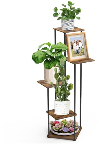 FRONDENT Soporte para flores, soporte para plantas interior, 5 niveles, moderno soporte para macetas, escaleras de metal, estantería para plantas, esquina para varias plantas, balcón, sala de estar