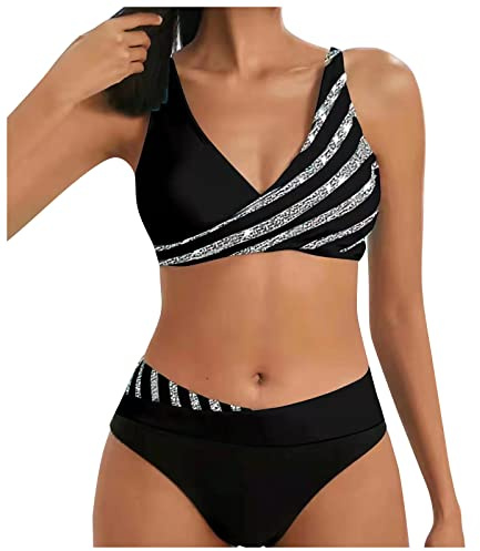 Bikinis Mujer 2025 Brasileño Push Up Bikini Talla Grande Tanga Dos Piezas Deportivo Bañadores Mujer Braga Alta Familiar con Relleno Sexy Fatos De Banho Mulher Negro XXL