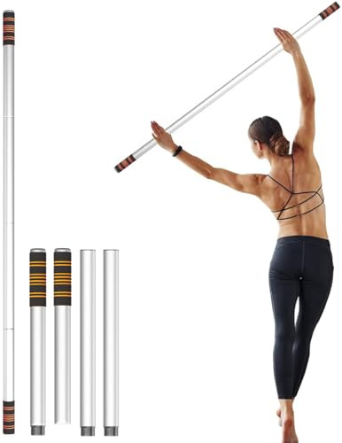 Queension 5 ft Yoga Stick Sturdy Steel, Portable Mobility Stick with Non-Slip Handle for Posture Correction, Balance, Physical Therapy, Exercise Stick with 4 Steel Rods for Stretching, Flexibility