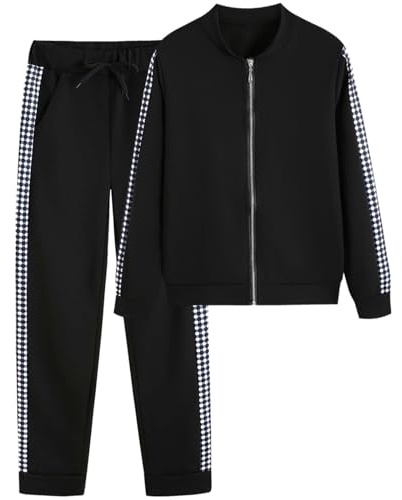 SCBFDI Tuta Donna Felpata Invernale, Pantaloni Moto Donna, Top E Pantaloni Taglia Grossa Salotto di Base Due Pezzi Vacanza Manica Lunga con Zip Senza Colletto
