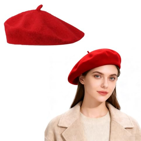 JYNXOR Chapeau Beret Femme Hiver Chic Français, Beret Basque Homme, Beret Rouge Laine, Béret Artiste Élégant, Béret De Couleur Unie,Béret Chapeau Vintage, Berret Basque Stylé Classique Souple Hiver