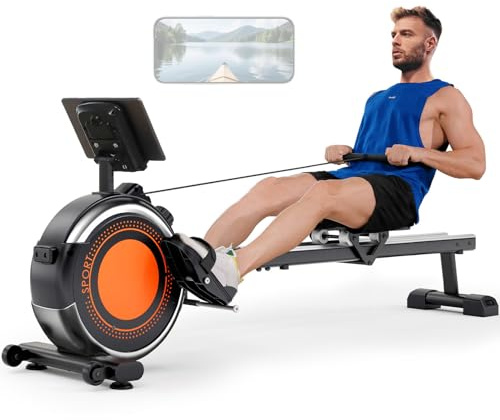Dripex Rowing Machines for Home Gym, Rowing Machine Magnetic Rower, Max 350 LBS, 16 Levels of Workout Resistance, Dual Slide Rail, Bluetooth App Compatible, LCD Monitor, Row Machine for Gym Exercise