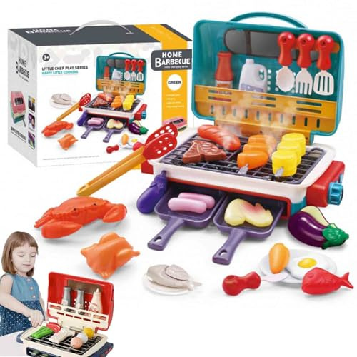 MagicMeals - Kids Sensory Kitchen,Magic Meals Kids Grill with Smoke Sound Light,Sizzling Grills,Frying Pans,Color-Changing Foods,Interactive BBQ Grill,Play Food Cooking Set Birthday (B)