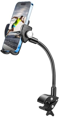 EEEKit Support de téléphone col de cygne pour vélo, rotation à 360°, support de téléphone pour vélo, poussette, fauteuil roulant, support de micro, compatible avec smartphones de 4 à 7 pouces