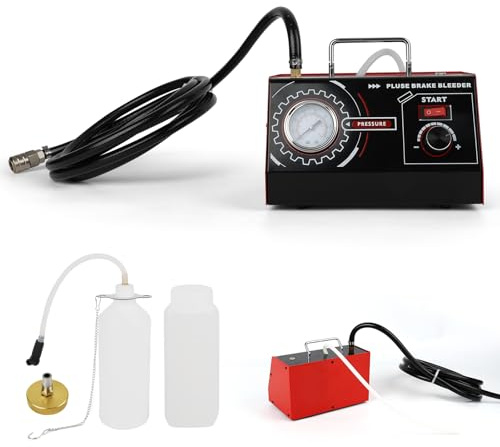 JAOGAUS Dispositivo Spurgo Freni DC 12V, Sistema Automatico Pulsato per Cambio Liquido Freni, Pressione Regolabile 0,5–2,5 Bar, con Adattatore Cilindro Maestro e Bottiglia Raccolta Olio, Nero