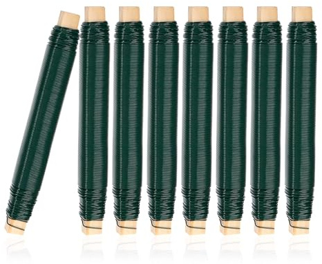 Jadesiegel Kit 8 Bobines de Fil à Lier pour Jardin sur Supports Bois | 35m, Épaisseur 0.7mm - Avec 8 Enrouleurs en Bois | Pour Tuteurage, Loisirs Créatifs & Bricolage (Vert)