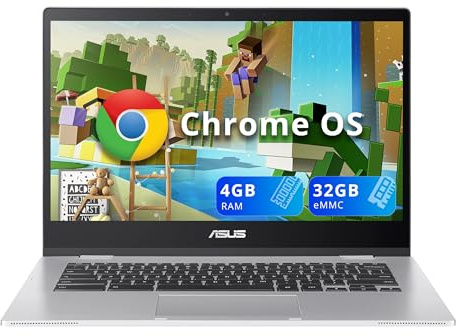 ASUS Chromebook CX1400CNA-WS01 14 HD Anti-Glare Laptop, Intel Celeron N3350 Processor, 4GB RAM, 32GB eMMC, Intel HD Graphics, 720p HD Camera, Wi-Fi, Bluetooth, Chrome OS, Silver (Renewed)