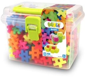 Meli Minis Neon Basic Travel Box Set - 250 bloques de construcción, juguetes creativos para niños a partir de 3 años, colores neón, escala 1:1, instrucciones de 37 x 23 cm, sin BPA, certificado CE