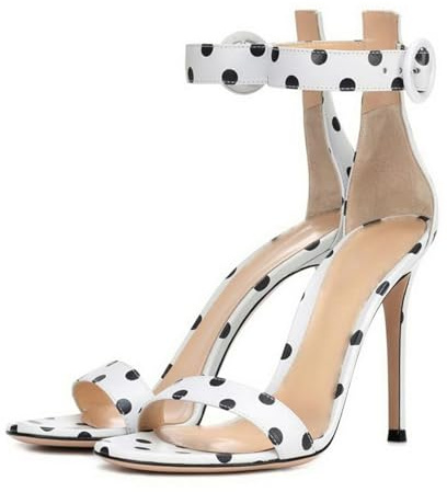 Sandali Donna con Tacco a Spillo a Pois, Elegante Punta Rotonda Aperta Cinturino Caviglia Fibbia Scarpe da Cerimonia per Matrimonio Prom Sera,Polka dots,46 EU