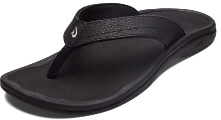 OluKai Ohana Women's Sandals, Water Resistant Flip Flops with Arch Support, Lightweight Comfort for Beach & Travel, Enhanced Traction for Wet Surfaces, Black/Black, 7