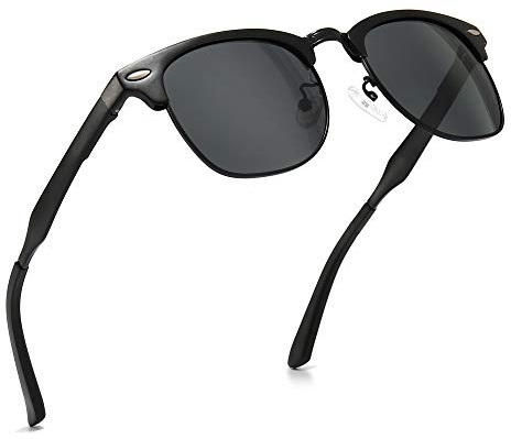 SUNGAIT Retro Round Semi-sans Monture Lunettes de Soleil Polarisées Protection UV pour Hommes/Femmes (Cadre Noire/Lentille Polarisée Gris) SGT558HH FR