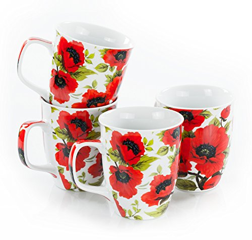 Olymp Juego de 4 tazas de porcelana de 400 ml, diseño de amapolas
