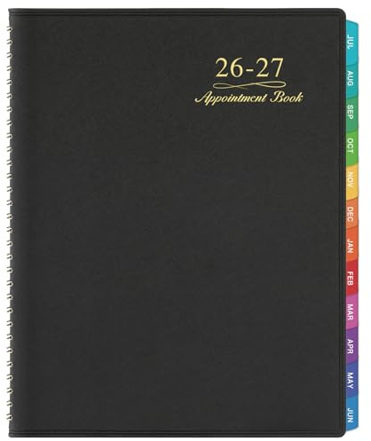 Appointment Book/Planner 2026-2027 - Weekly Appointment Book 2026-2027, July 2026 - June 2027, Daily/Hourly Planner with Tabs, 15 Minutes, 8.26 x 11.4, Wirebound - Black