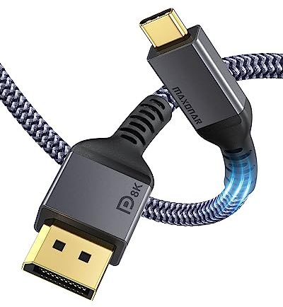 Maxonar USB C DisplayPort Kabel 1.4 8K@60Hz 4K@60Hz/144Hz/120Hz 5K@60Hz 2K@240Hz Thunderbolt 3/4 zu DisplayPort HBR3 Typ C DP 1.4 für M3/M2 MacBook Pro Mac Mini Galaxy S24-3M