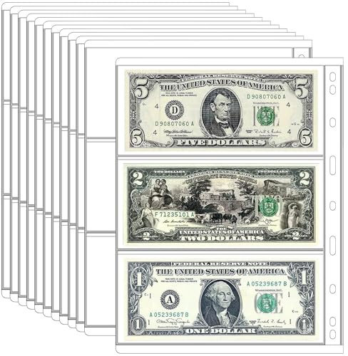 Ettonsun 10 Sheets Paper Money Collection Pages,Currency Sleeves,Currency Holder Collection Supplies Album Pages for Travel Bill Banknote Stamp Paper Souvenirs Storage