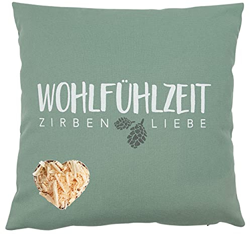 Herbalind Zirbenkissen Wohlfühlzeit Lindgrün 25x25cm mit Reißverschluss hochwertige Zirbenflocken - Bezug aus 100% Baumwolle ohne Zusatzstoffe -Duftkissen, Zierkissen, Geschenke Frauen
