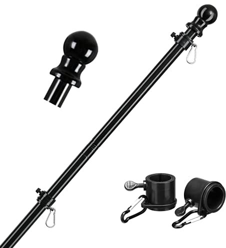 Barcetine Black Flag Poles for Outside House - 6ft Tangle Free Flag Pole for House,Heavy Duty Metal Flagpole,Outdoor Flagpoles Residential for Porch,Fence (Without Bracket)