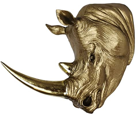 Nashorn Wanddeko 26cm gold Kopf Büste Rhino Wanddekoration Nashornkopf Dekofigur
