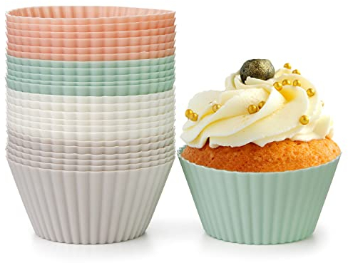 Spesh 24 Stücke Silikon Muffinförmchen Standard Silikonformen für Muffins Wiederverwendbare Antihaftbeschichtet Cupcake Formen(Helle Unifarben)