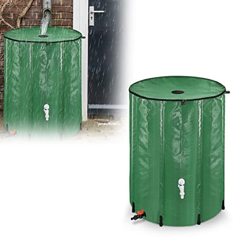 LZQ Regentonne Faltbar, 380L Tragbarer Wasserauffangbehälter Regenwassertank, Regenwassertonne Wassertank mit Wasserhahn und Ablauf, Regentank Regenfass, Grün