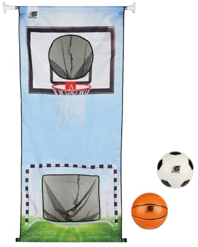 Sunflex® Türwand Set mit Fußball + Basketball | Türvorhang mit Tor und Korb | Kicken und Körbe werfen | Torwand mit Softbällen | Wandspiel Für Kinder Indoor | Ballsportarten Spielen