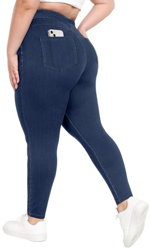 IUGA Plus Size Jeans Jeggings for Women Tummy Control Stretchy Jeans High Waisted Pull on Plus Size Leggings Pants Clothes(Plus, Dark Indigo Blue, 2X)