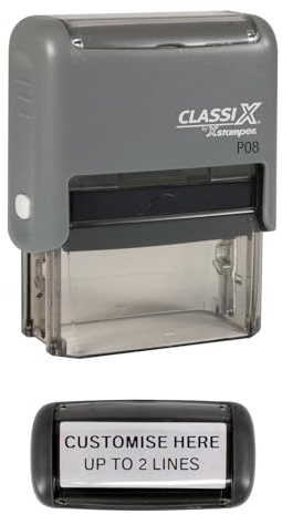 Classix by Xstamper P08 | Custom Made Self-Inking Stamp | for Business Company Address Rubber Ink Samp - 46 x 17mm | Personalised for You (2 Lines)