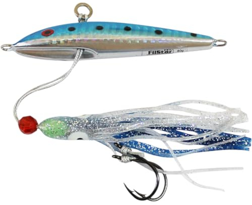 PRO FILSTAR Pilker - Fischköder - Hochseeangeln & Meeresangeln Angelköder - Hornhecht & Makrelen Assist Angelhaken - Forelle & Raubfisch Köder - Meerforelle - Angeln Kunstköder Wobbler (Blau, 80GR)