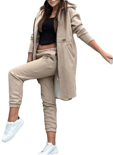 tinbarry Completo da Donna in Due Pezzi Giacca con Cappuccio e Pantaloni Sportivi Completo per il Tempo Libero Completo Elegante 2 Pezzi