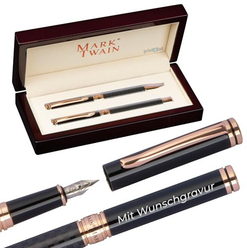 printalot Edles Holzetui Set mit Kugelschreiber und Füller, MARK®TWAIN, personalisiert mit eigener, hochwertiger Wunschgravur