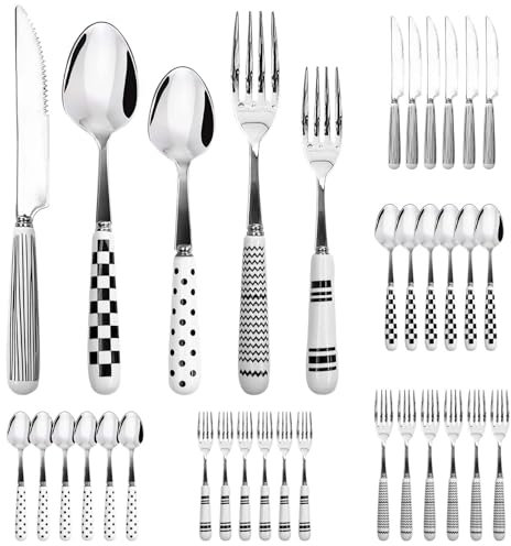 SNAIL GARDEN 30-teiliges Besteck-Set für 6 Personen mit Keramikgriff – Edelstahl Besteck spülmaschinengeeignet & poliert für Haushalt/Party/Hotel