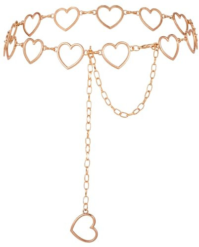 YQQYG 1 Stück Gold Gürtelkette, Verstellbare Taillenkette mit Hohl-Design Herzform, Modische Mehrschichtige Ketten Gürtel