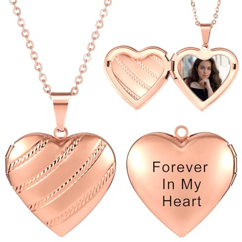 INBLUE Collana Personalizzato Medaglione per Donna Collana con Cuore Testo Foto Personalizzata Nome Inciso Collana con Ciondolo di Cuore in Acciaio Inox Gioielli Regalo per la Moglie Sorella - E3