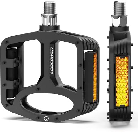 Mountain Bike Pedals with Reflectors Strips, 9/16 Non-Slip Aluminum Alloy Cycling Platform Bicycle Pedal for MTB BMX Racing Road E-Bike - New Black