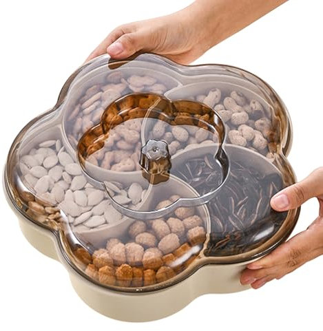 Placa de bocadillo con cubierta - Dörrobstschäl, placa de fruta seca | Organizador de bocadillos dividido en forma de flor | Servir a Tableau con 5 misiones especializadas para nueces, bocadillos