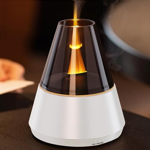 QKTYB Difusor Aceites Esenciales Humidificador Aromas 7 Luces LED Efecto Vela Electrico Aroma Diffuser 3 Temporizadores Autoapagado Vaporizador Aceites Esenciales para Dormitorio Oficina Y Yoga